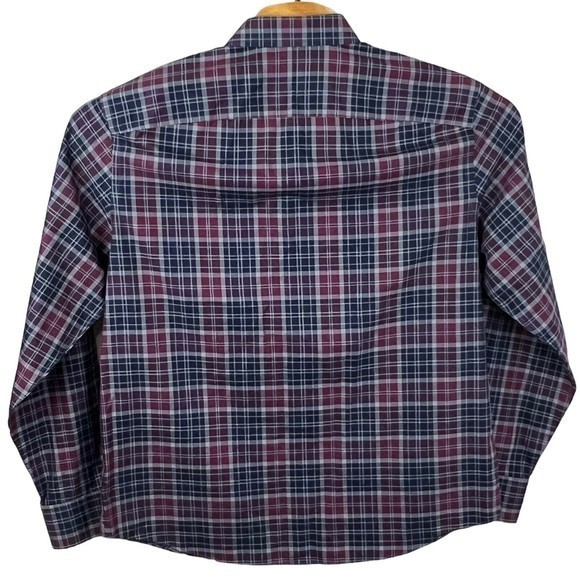 Untuckit Rustico Mens Burgandy Blue Plaid Long Sleeve Button Front Shirt XL - Picture 3 of 5